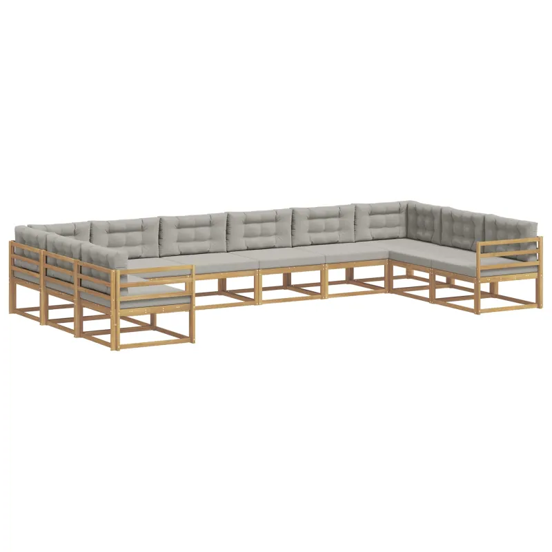 Lauko sofos komplektas 10 pcs Balta ir šviesiai pilka