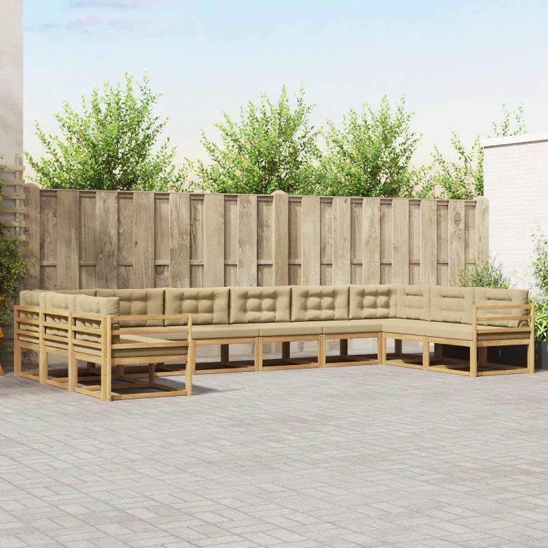 Lauko sofos komplektas su pagalve 10 pcs Balta ir kreminė
