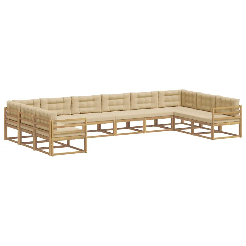 Lauko sofos komplektas su pagalve 10 pcs Balta ir kreminė