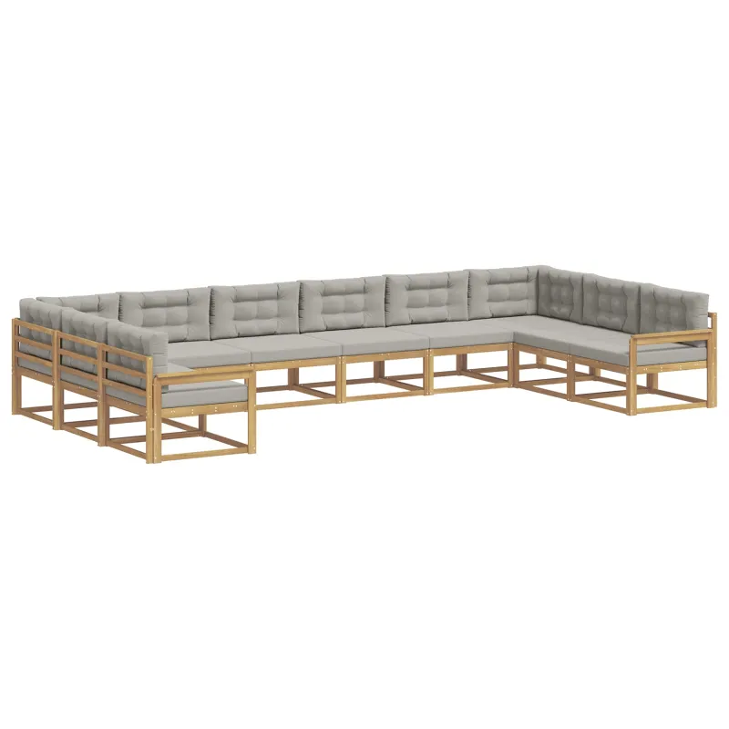 Lauko sofos komplektas 10 pcs Balta ir šviesiai pilka