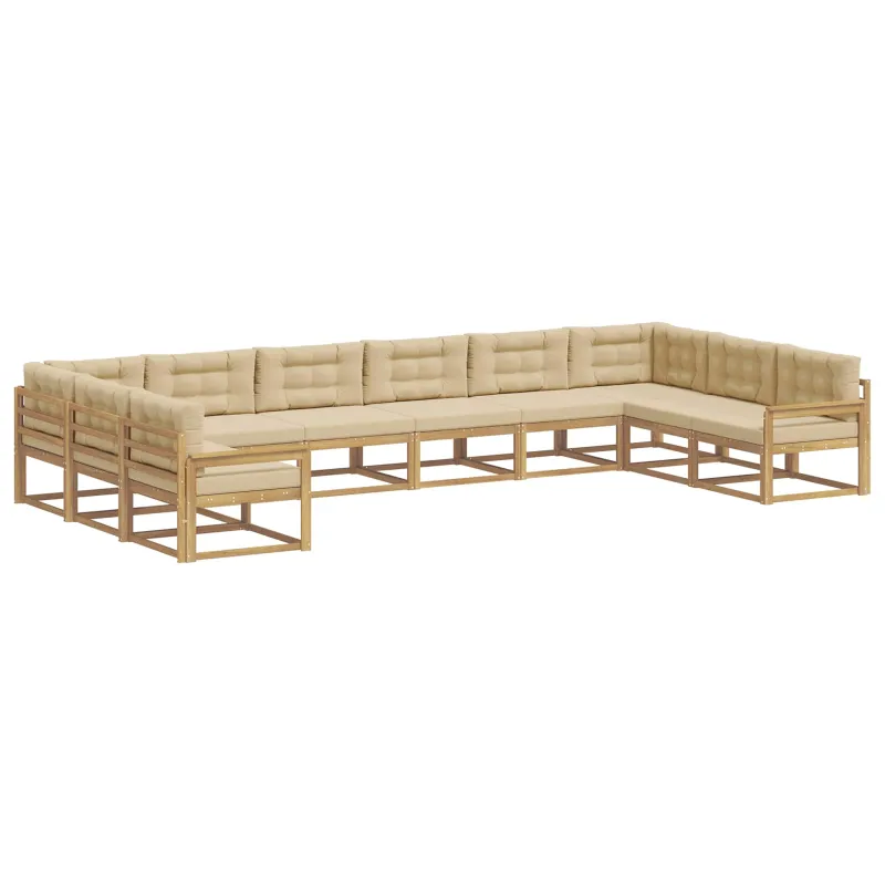 Lauko sofos komplektas su pagalve 10 pcs Balta ir kreminė