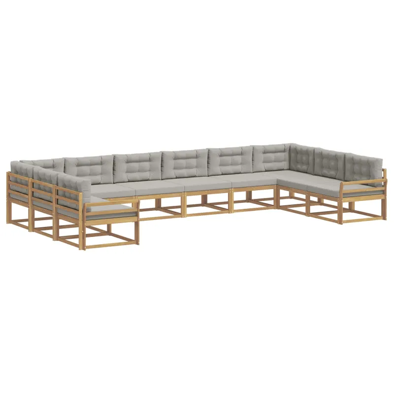 Lauko sofos komplektas 10 pcs Balta ir šviesiai pilka