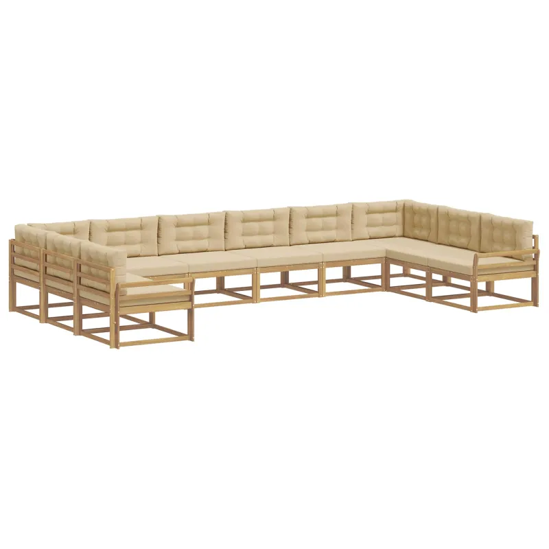 Lauko sofos komplektas su pagalve 10 pcs Balta ir kreminė