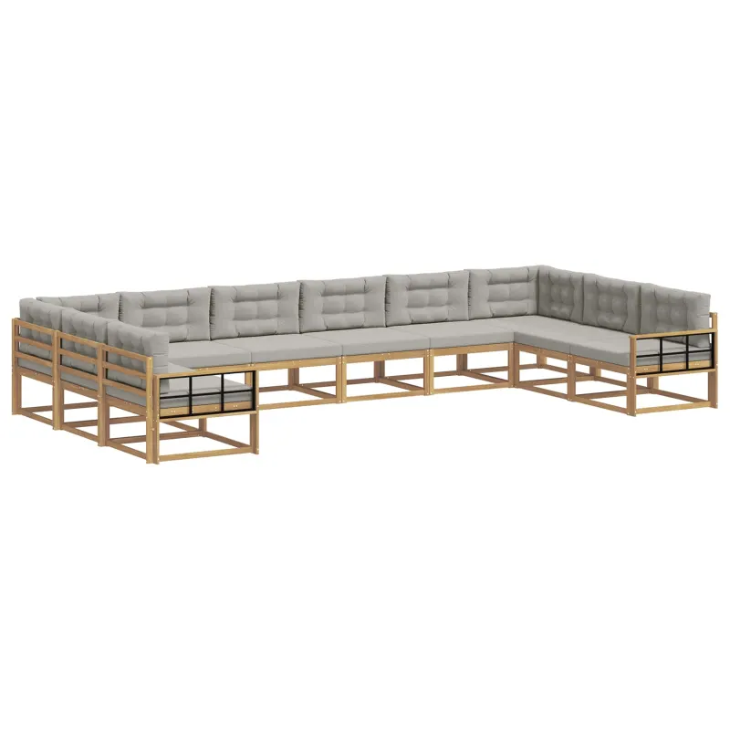 Lauko sofos komplektas 10 pcs Balta ir šviesiai pilka