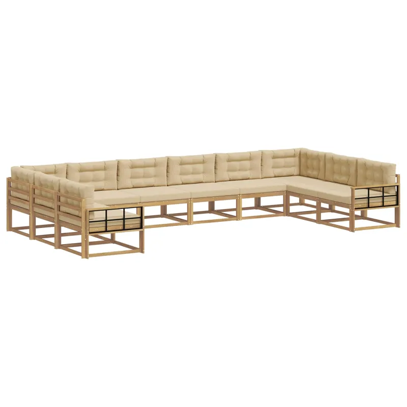 Lauko sofos komplektas su pagalve 10 pcs Balta ir kreminė