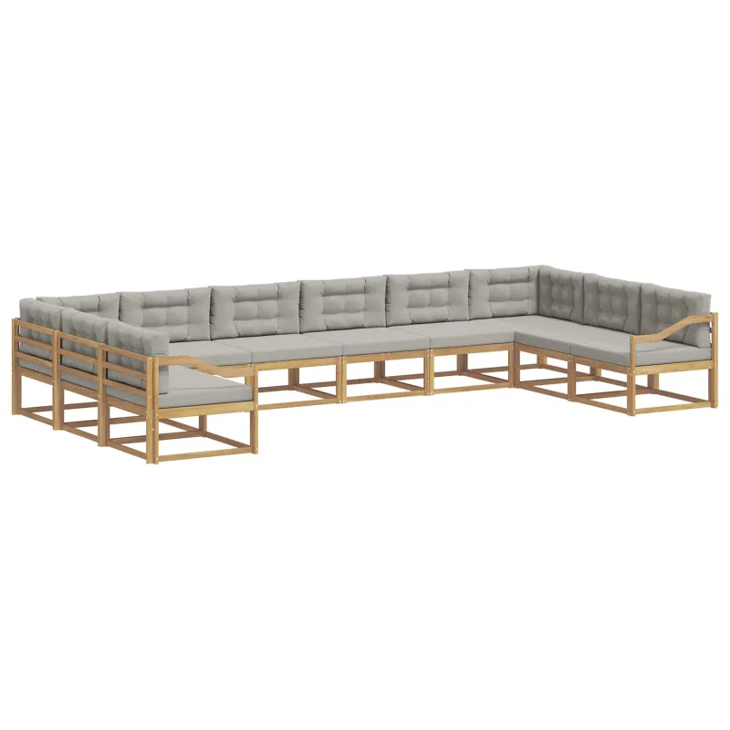 Lauko sofos komplektas 10 pcs Balta ir šviesiai pilka