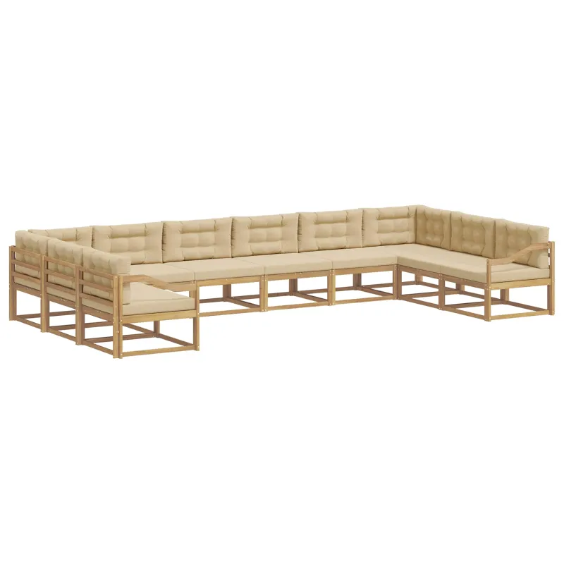 Lauko sofos komplektas su pagalve 10 pcs Balta ir kreminė