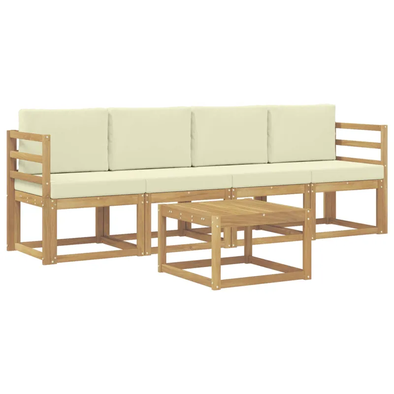 Lauko sofos komplektas su pagalve 5 pcs Balta ir kreminė