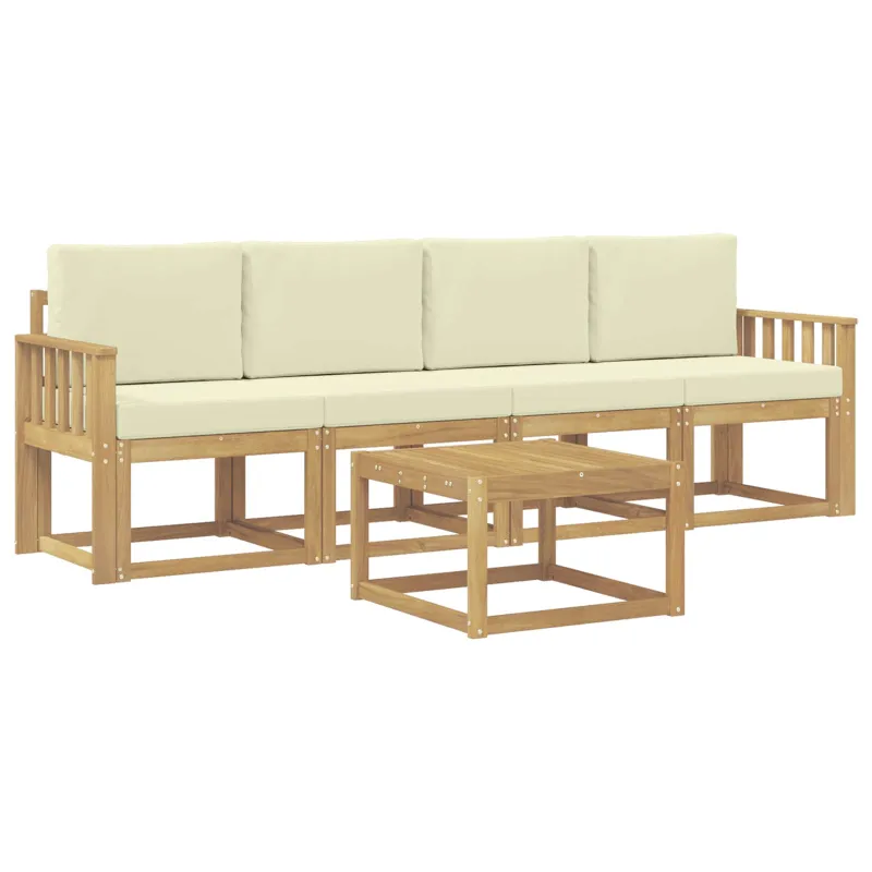 Lauko sofos komplektas su pagalve 5 pcs Balta ir kreminė