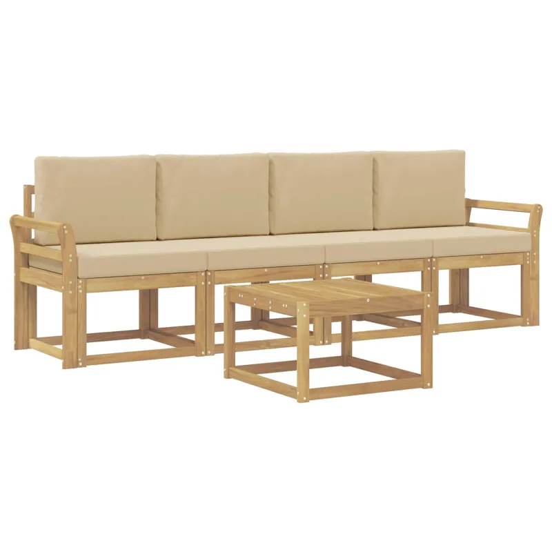 Lauko sofos komplektas su pagalve 5 pcs Balta ir kreminė