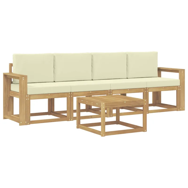 Lauko sofos komplektas su pagalve 5 pcs Balta ir kreminė