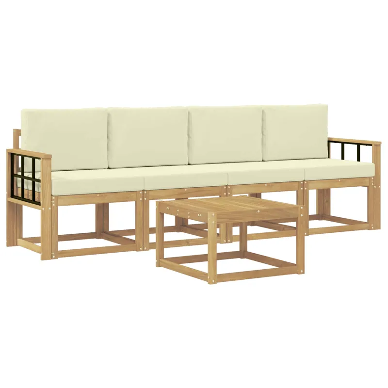 Lauko sofos komplektas su pagalve 5 pcs Balta ir kreminė