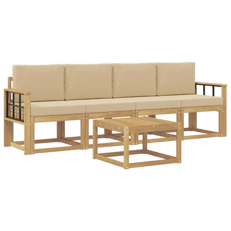 Lauko sofos komplektas su pagalve 5 pcs Balta ir kreminė