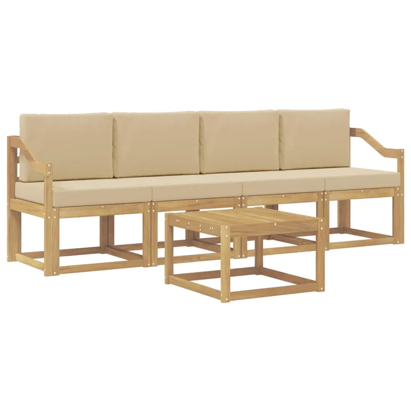 Lauko sofos komplektas su pagalve 5 pcs Balta ir kreminė
