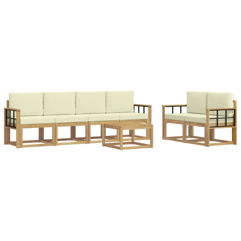 Lauko sofos komplektas su pagalve 7 pcs Balta ir kreminė