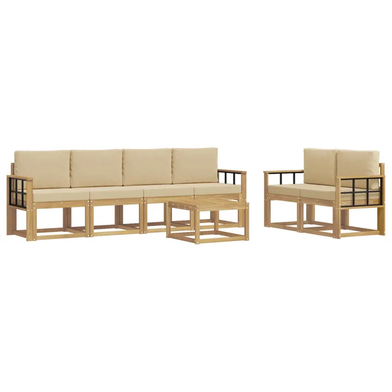 Lauko sofos komplektas su pagalve 7 pcs Balta ir kreminė