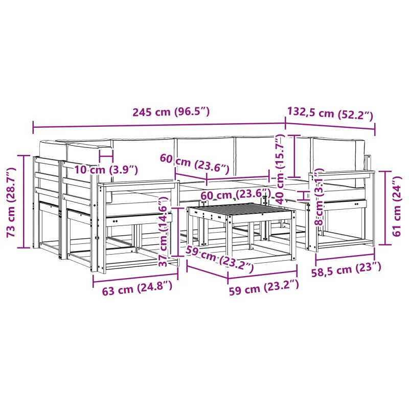 Lauko sofos komplektas su pagalve 7 pcs Balta ir antracito