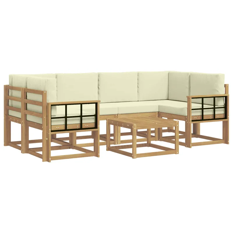 Lauko sofos komplektas su pagalve 7 pcs Balta ir kreminė