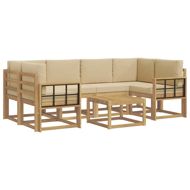 Lauko sofos komplektas su pagalve 7 pcs Balta ir kreminė