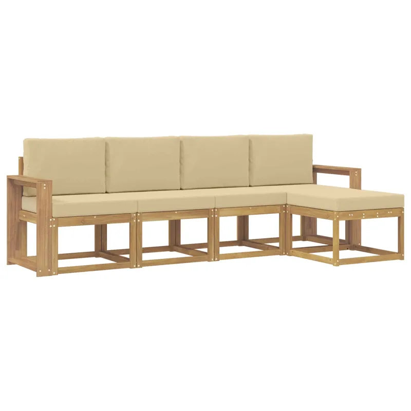 Lauko sofos komplektas su pagalve 5 pcs Balta ir kreminė