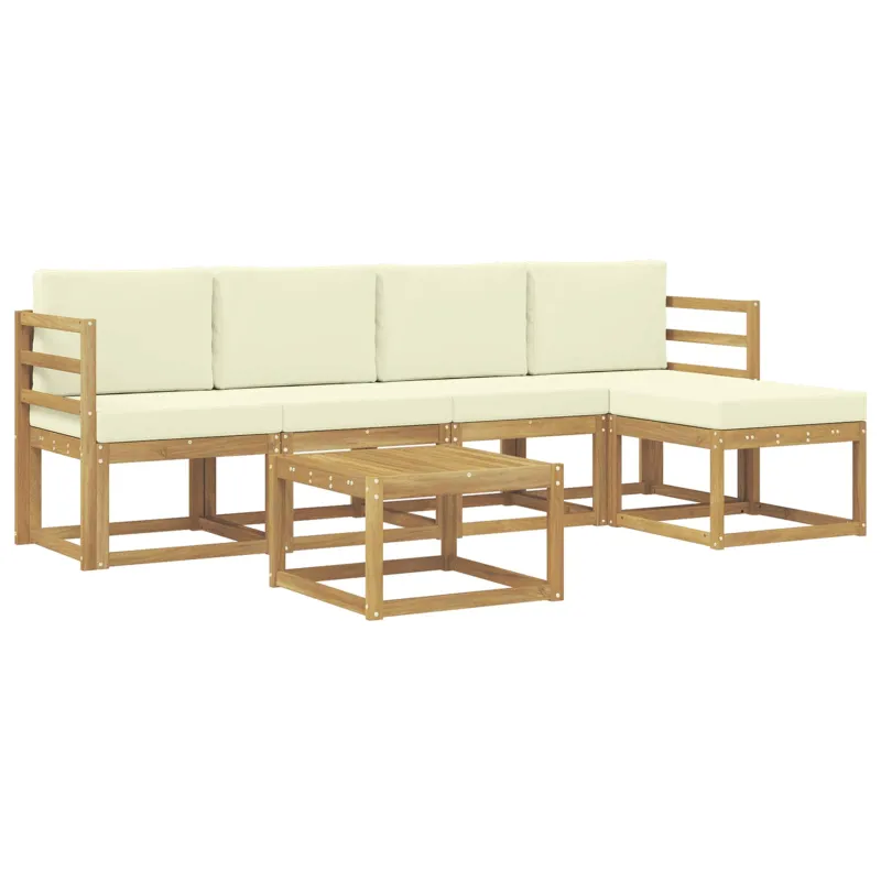 Lauko sofos komplektas su pagalve 6 pcs Balta ir kreminė