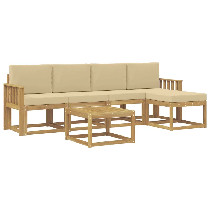 Lauko sofos komplektas su pagalve 6 pcs Balta ir kreminė