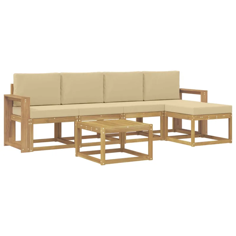 Lauko sofos komplektas su pagalve 6 pcs Balta ir kreminė