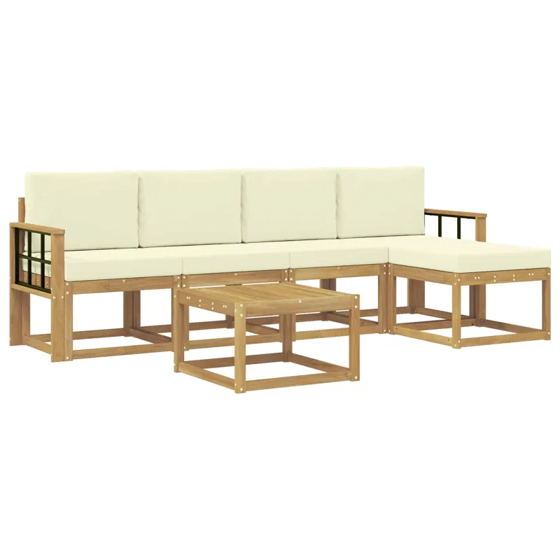 Lauko sofos komplektas su pagalve 6 pcs Balta ir kreminė