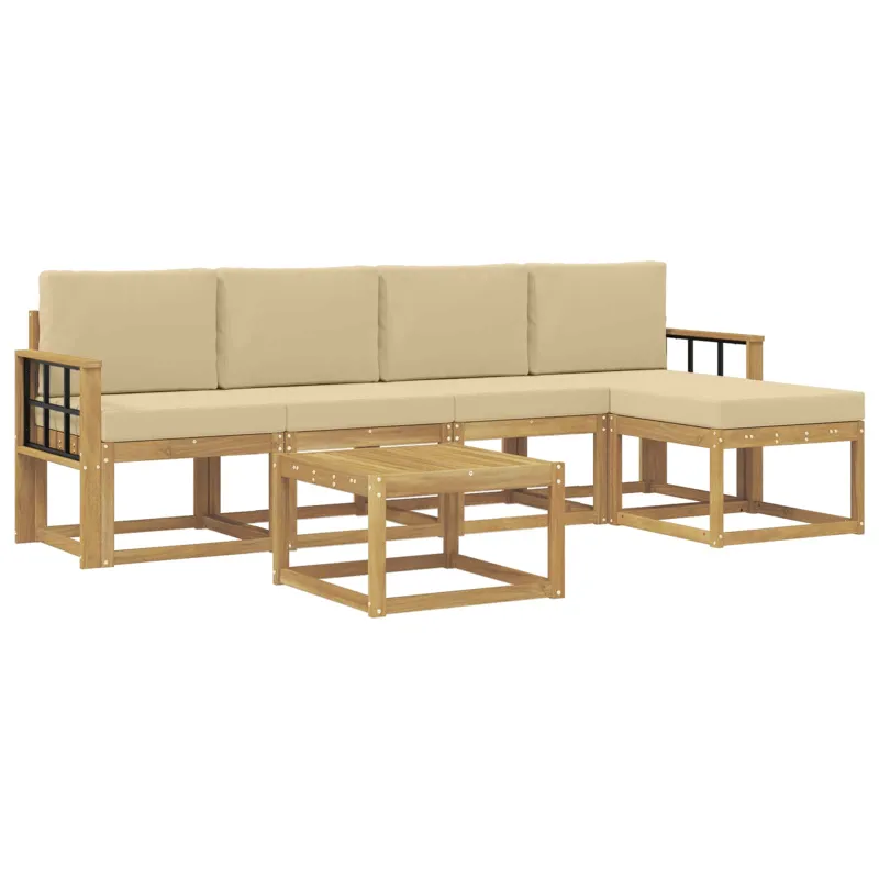 Lauko sofos komplektas su pagalve 6 pcs Balta ir kreminė