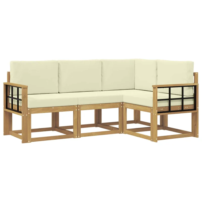 Lauko sofos komplektas su pagalve 4 pcs Balta ir kreminė