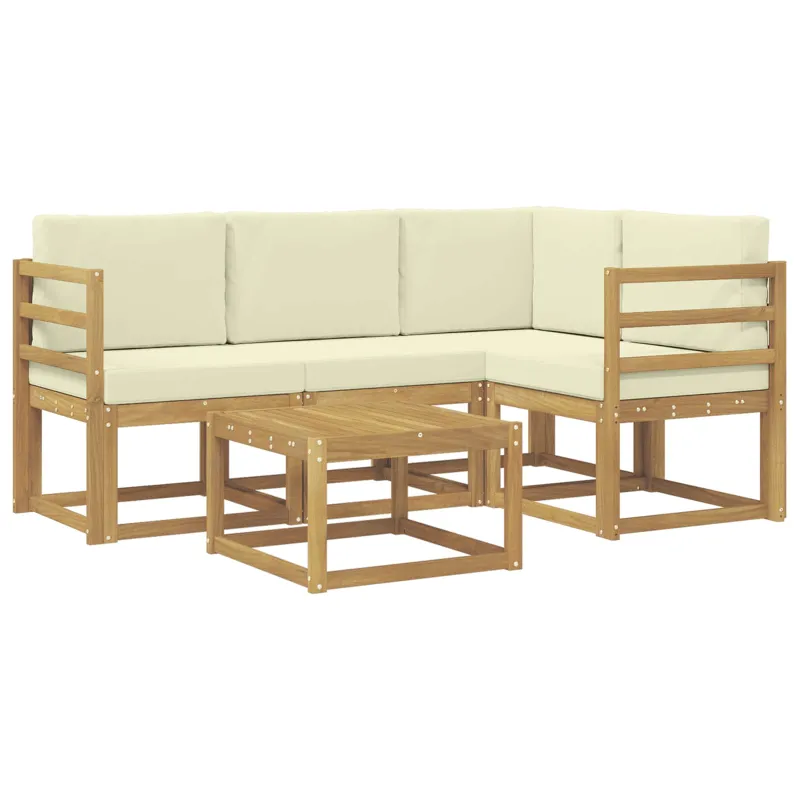 Lauko sofos komplektas su pagalve 5 pcs Balta ir kreminė