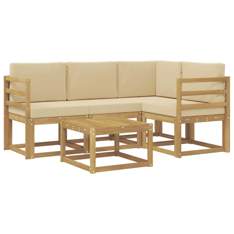 Lauko sofos komplektas su pagalve 5 pcs Balta ir kreminė