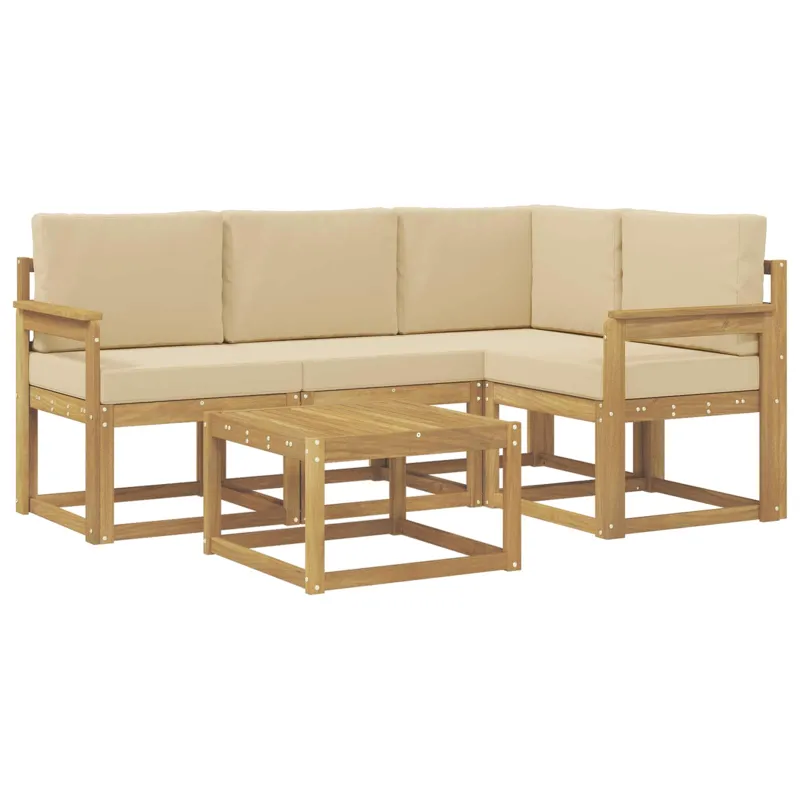 Lauko sofos komplektas su pagalve 5 pcs Balta ir kreminė