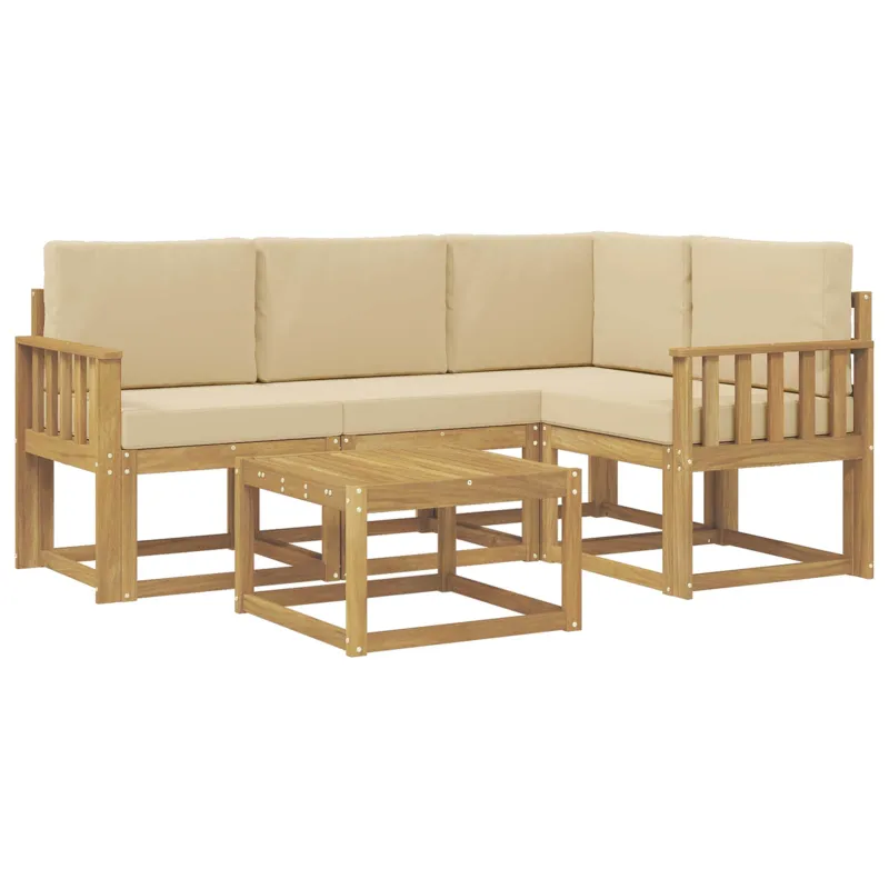 Lauko sofos komplektas su pagalve 5 pcs Balta ir kreminė