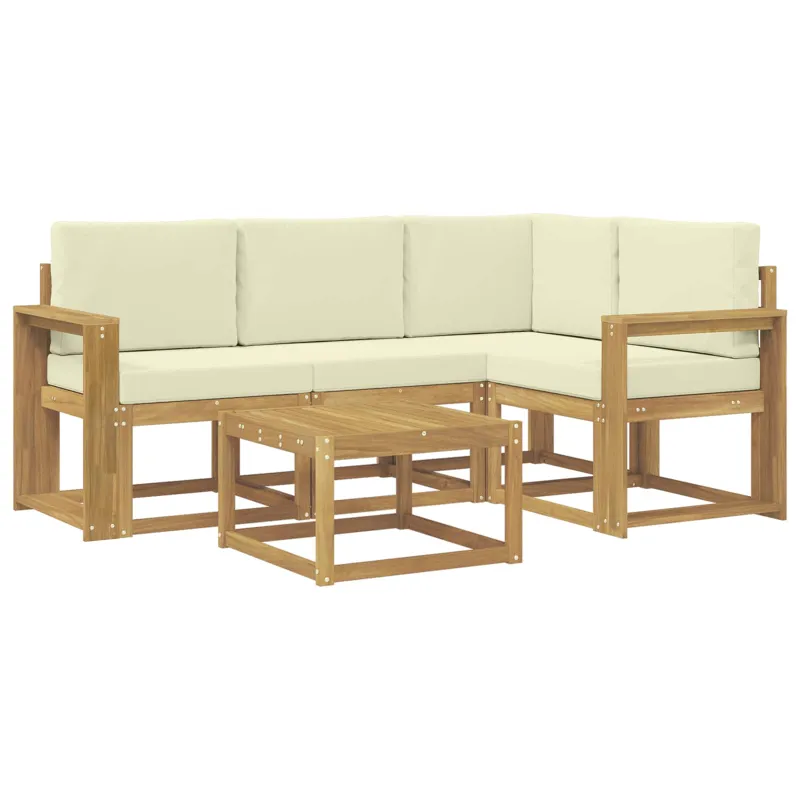 Lauko sofos komplektas su pagalve 5 pcs Balta ir kreminė