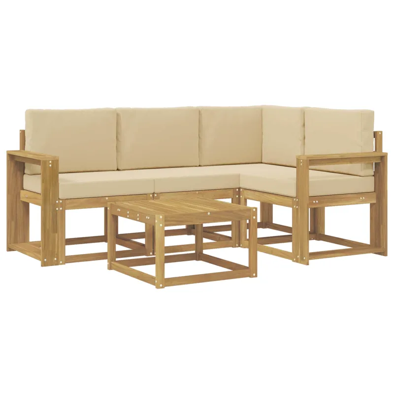 Lauko sofos komplektas su pagalve 5 pcs Balta ir kreminė