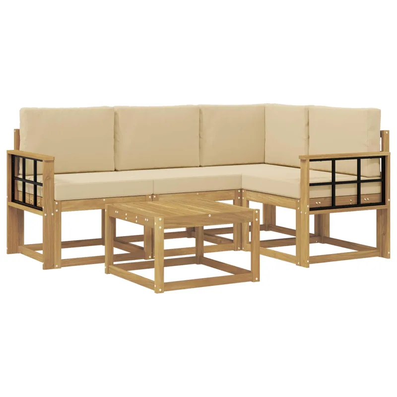 Lauko sofos komplektas su pagalve 5 pcs Balta ir kreminė