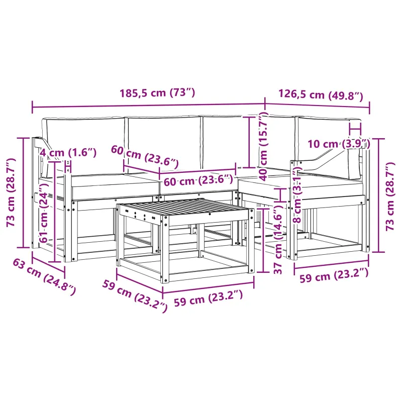 Lauko sofos komplektas su pagalve 5 pcs Balta ir antracito