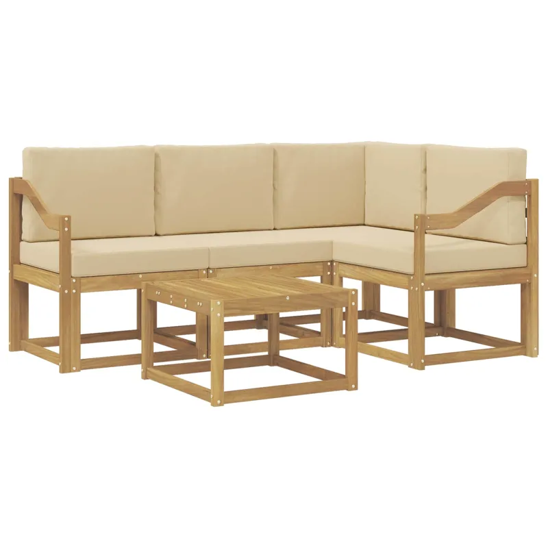Lauko sofos komplektas su pagalve 5 pcs Balta ir kreminė