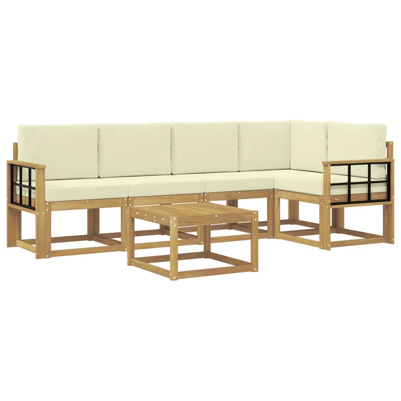 Lauko sofos komplektas su pagalve 6 pcs Balta ir kreminė