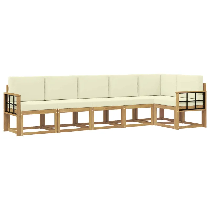 Lauko sofos komplektas 6 pcs Balta ir kreminė Poliesteris