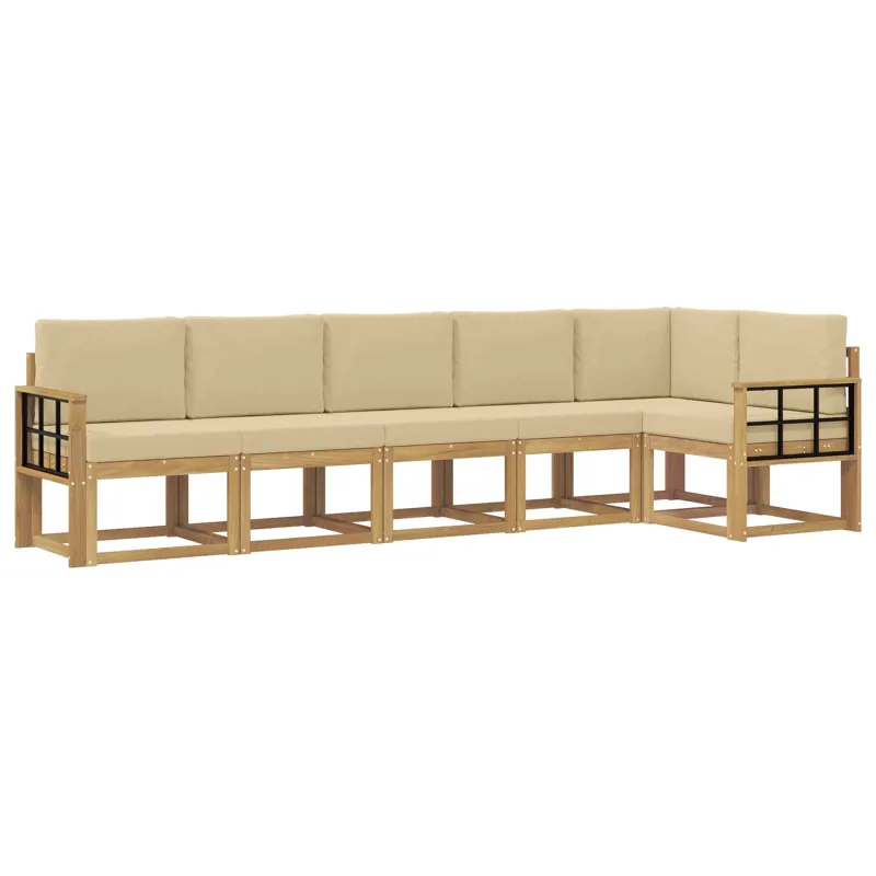 Lauko sofos komplektas 6 pcs Balta ir kreminė Poliesteris