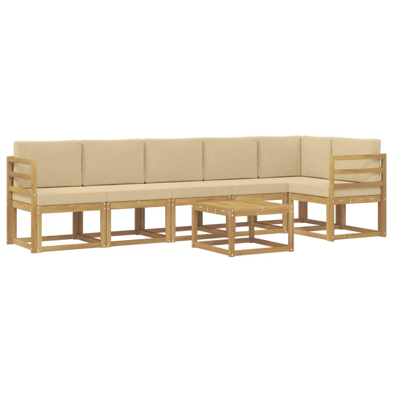 Lauko sofos komplektas 7 pcs Balta ir kreminė Poliesteris