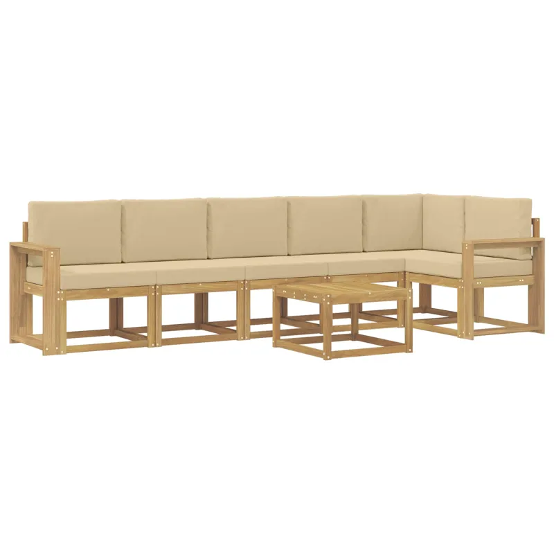 Lauko sofos komplektas 7 pcs Balta ir kreminė Poliesteris