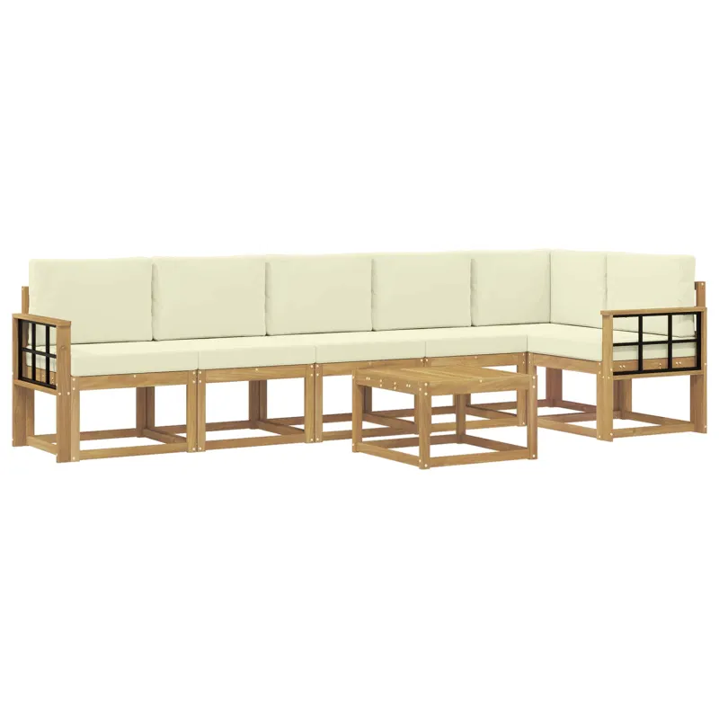 Lauko sofos komplektas 7 pcs Balta ir kreminė Poliesteris