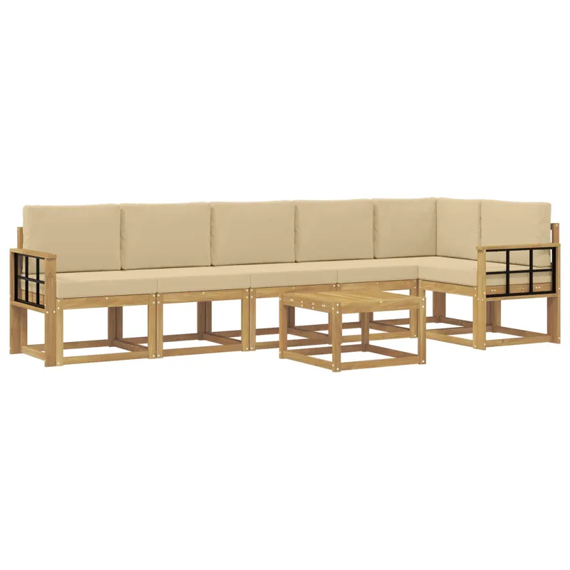 Lauko sofos komplektas 7 pcs Balta ir kreminė Poliesteris