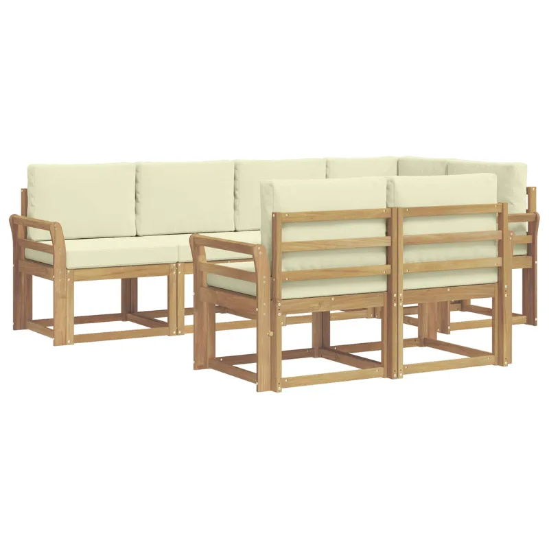 Lauko sofos komplektas 7 pcs Balta ir kreminė Poliesteris