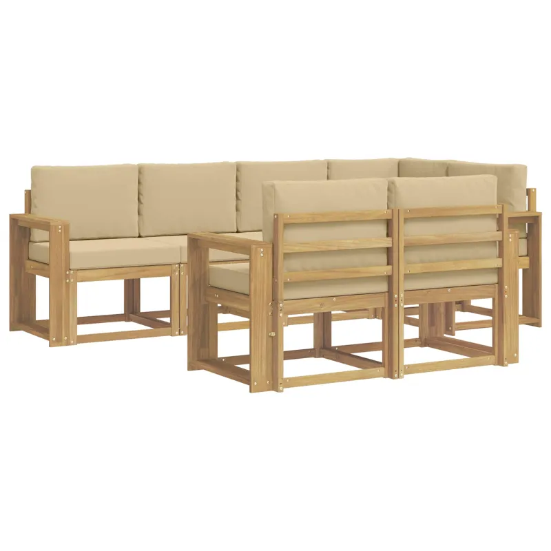 Lauko sofos komplektas 7 pcs Balta ir kreminė Poliesteris