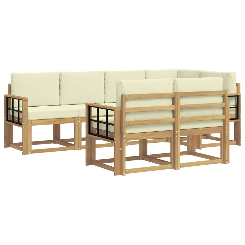 Lauko sofos komplektas 7 pcs Balta ir kreminė Poliesteris