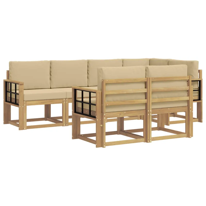 Lauko sofos komplektas 7 pcs Balta ir kreminė Poliesteris